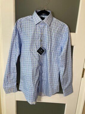 NWT Tailorbyrd Men's Blue Medallion Print Long Sleeve Button Down Shirt - size M